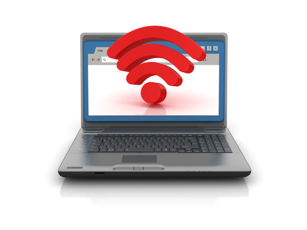 电脑笔记本电脑与网络浏览器和WIFI符号- 3D渲染图片下载