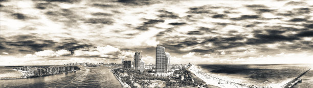 迈阿密海滩的南角公园。沿海滩的建筑物，鸟瞰图图片下载