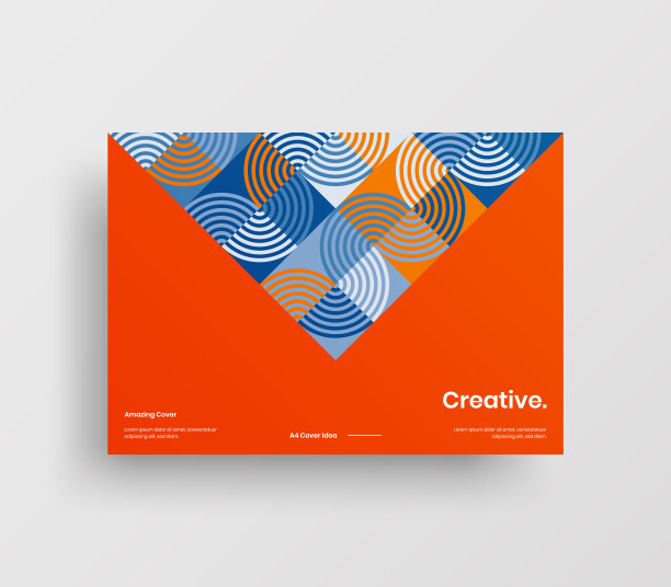 创意业务表示向量A4水平方向首页模拟。现代企业报表封面抽象几何插图设计布局。公司身份手册模板。图片下载
