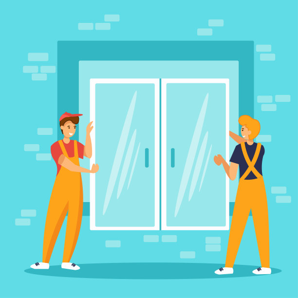 工人们正在安装塑料窗户。建筑或维修服务。图片下载