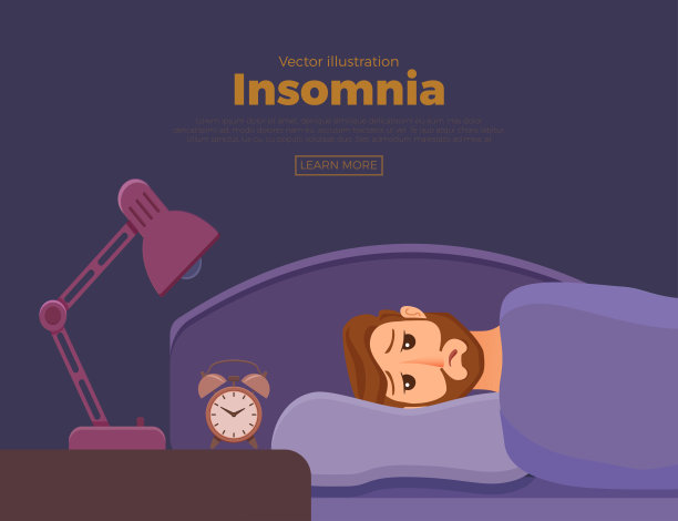 无眠男人面对卡通人物遭受失眠。睁大眼睛的家伙图片下载