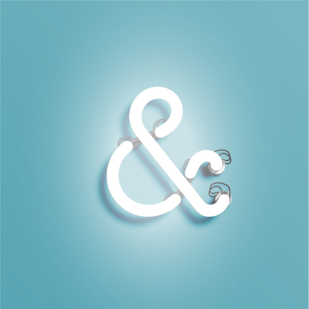 现实霓虹灯字符从字体集，矢量插图图片下载