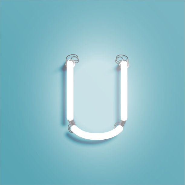 现实霓虹灯字符从字体集，矢量插图图片下载