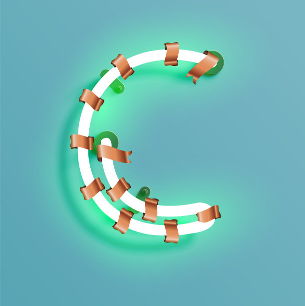 霓虹灯字体与圣诞装饰松木，矢量插图图片下载