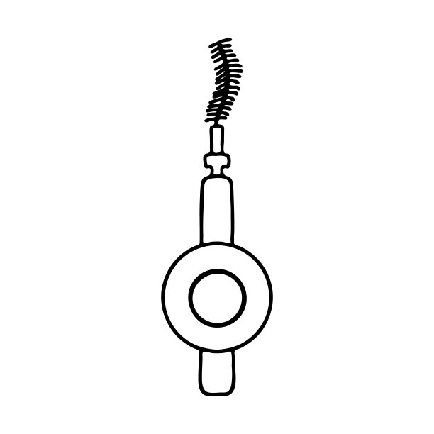 牙间刷矫正牙套。管道清洁牙齿产品个人口腔卫生在家浴室。矢量孤立的平面涂鸦现实绘制与黑色轮廓白色背景图标图片下载