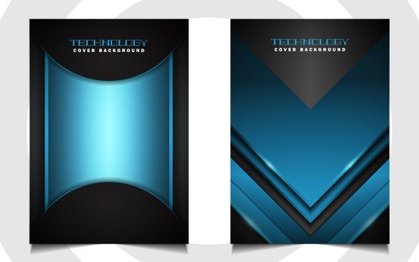 抽象的未来主义封面背景模板与蓝色技术风格的黑色形状。现代布局矢量设计图片下载