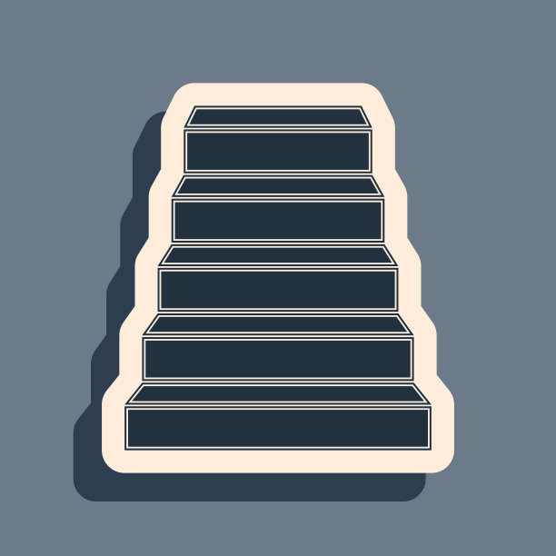 黑色楼梯图标孤立在灰色背景。长长的阴影风格。矢量图图片下载