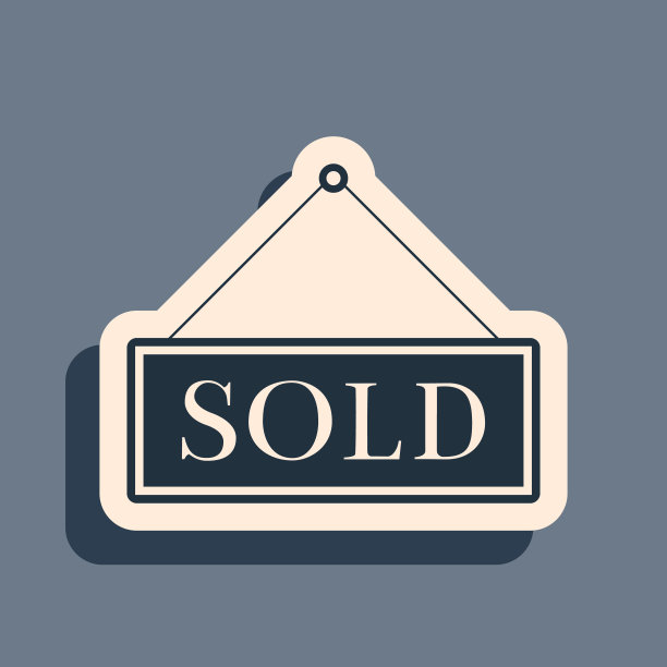 黑色出售图标孤立在灰色背景。贴纸出售。出售招牌。长长的阴影风格。矢量图素材图片