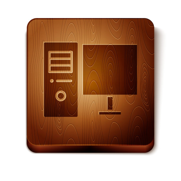 棕色电脑显示器图标孤立在白色背景上。电脑组件的信号。木制方形按钮。矢量图图片下载