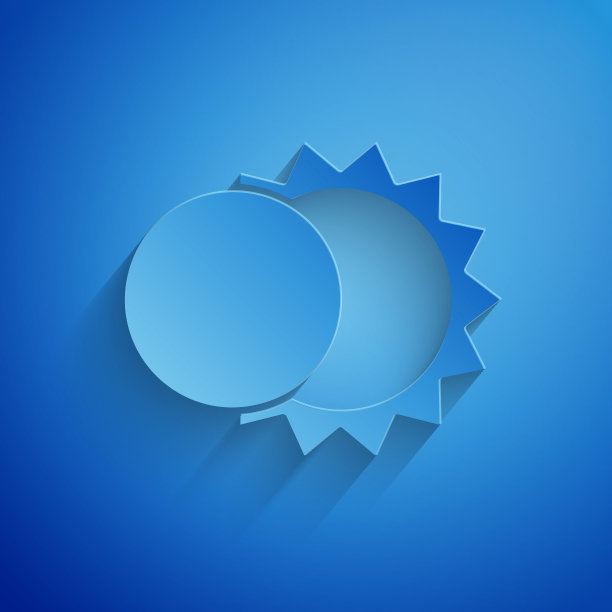 剪纸日食的太阳图标孤立在蓝色背景。总声纳eclipse。纸艺术风格。矢量图图片下载