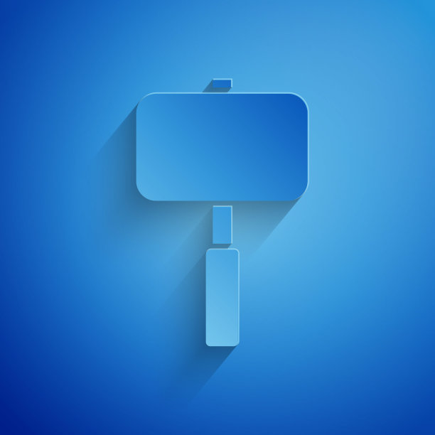 剪纸大锤图标孤立在蓝色背景。纸艺术风格。矢量图图片下载