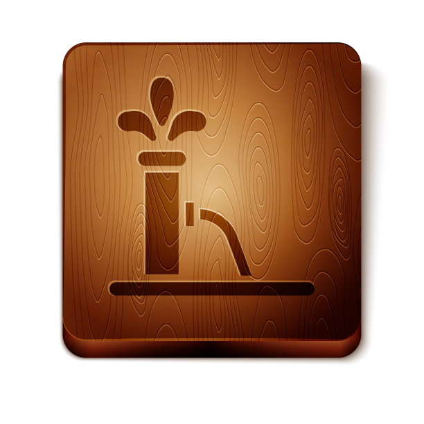 棕色油泵或油泵插孔图标隔离在白色背景上。石油钻塔。木制方形按钮。矢量图图片下载