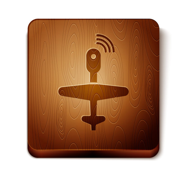 棕色无人机无人机图标孤立在白色背景。军用无人机间谍。木制方形按钮。矢量图图片下载