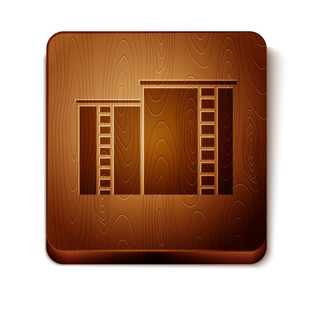 棕色石油和天然气工业厂房图标孤立在白色背景上。木制方形按钮。矢量图图片下载