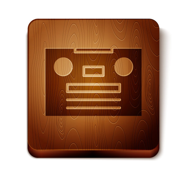 棕色复古磁带图标孤立的白色背景。木制方形按钮。矢量图图片下载