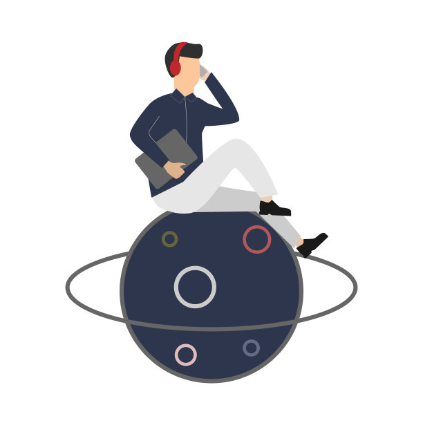 一个戴着耳机，拿着笔记本电脑的男人。行星icon.eps图片下载