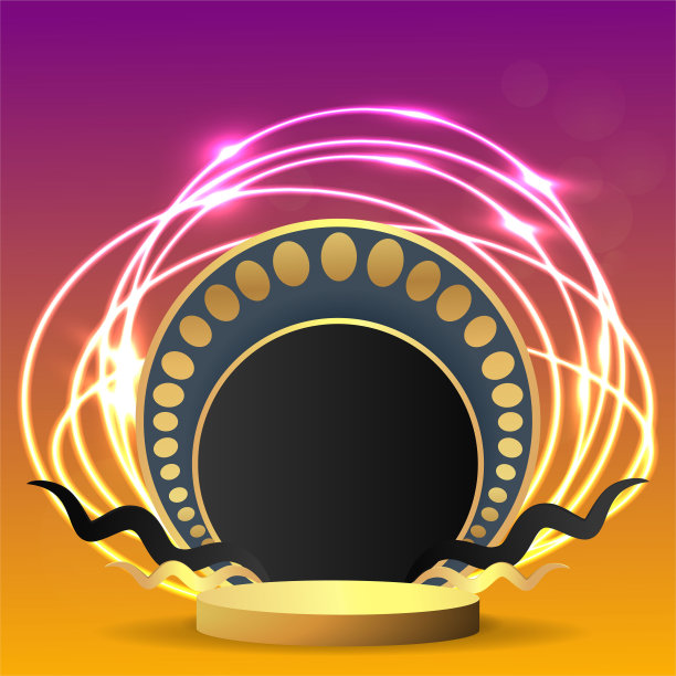 带有漂浮几何形状的金色金属舞台图片下载