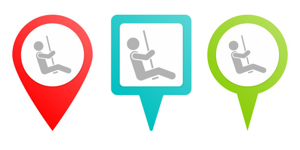 秋千，人物图钉图标，彩色图钉矢量图标图片下载