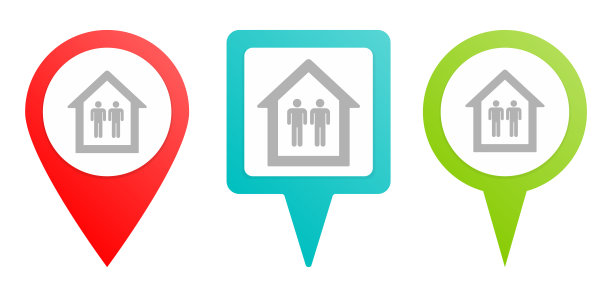 人在一个房子别针图标。多色引脚矢量图标图片下载