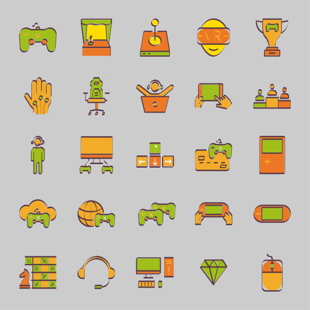 视频游戏相关矢量图标的简单设置图片下载