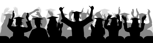 快乐的毕业生欢天喜地，拍着手掌的剪影。矢量插图。图片下载