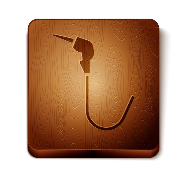 棕色汽油泵喷嘴图标隔离在白色背景上。燃油泵加油站。加油服务标志。加油站图标。木制方形按钮。矢量图图片下载