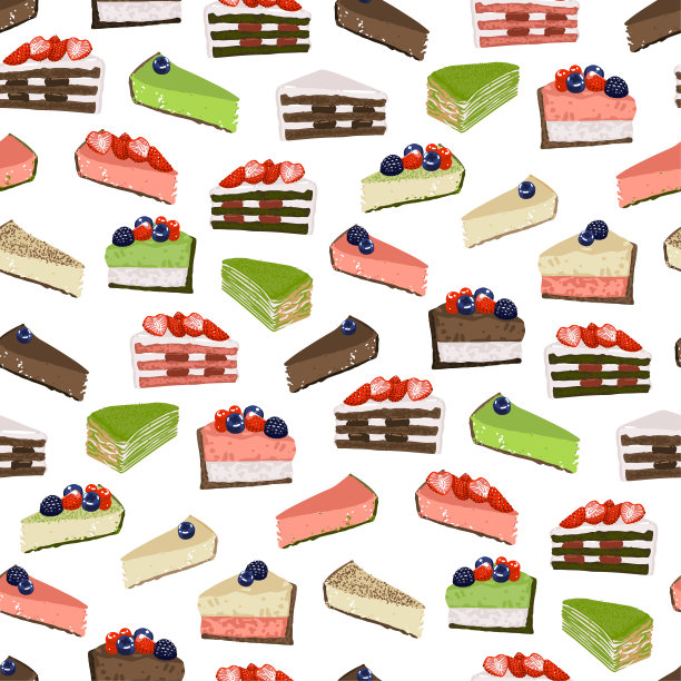 不同味道的三角形蛋糕，上面覆盖着浆果。图片下载