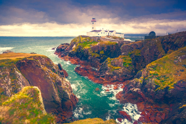 Fanad Head Lighthouse on Wild Atlantic Way的数字绘画。图片下载