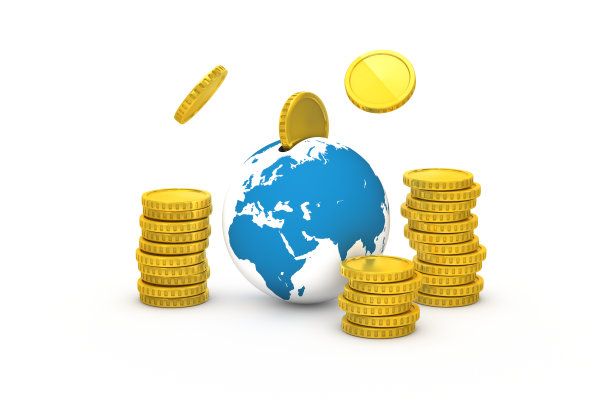 3D渲染的投资概念与硬币和地球图片下载