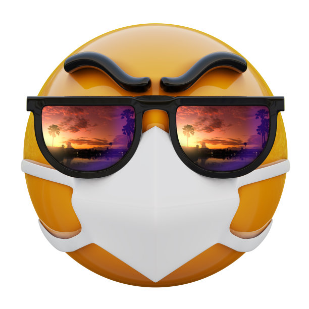 3D渲染的黄色表情脸与太阳镜和医疗口罩，以保护免受冠状病毒2019-nCoV图片下载