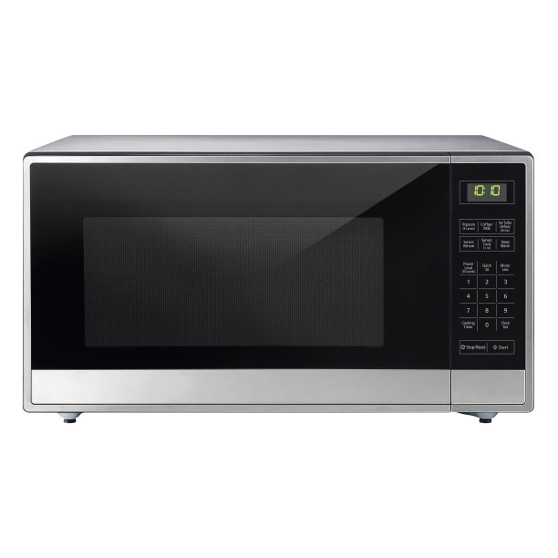 微波炉隔离白色。拉丝不锈钢超范围台面对流微波炉控制锁定选项。厨房和家用主要电器的正面视图图片下载