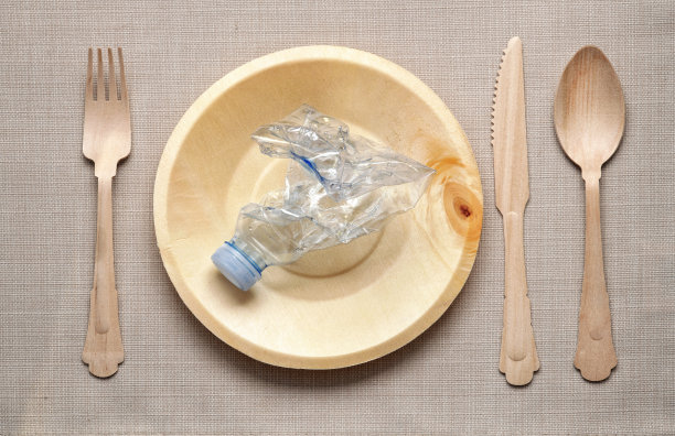 吃塑料的概念与餐桌设置图片下载