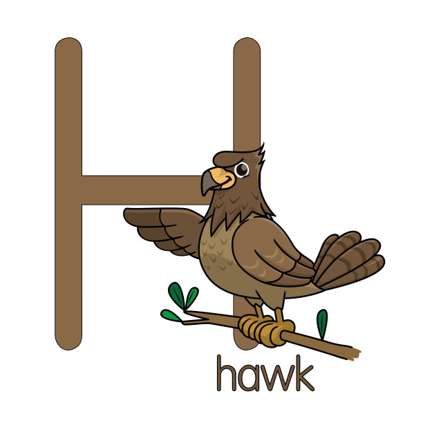 矢量插图的鹰与字母表H为儿童学习练习字母表ABC。素材图片