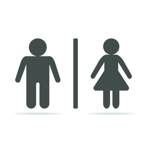 厕所为男女厕所，设有剪影墙和阴影。平面设计。向量EPS 10图片下载