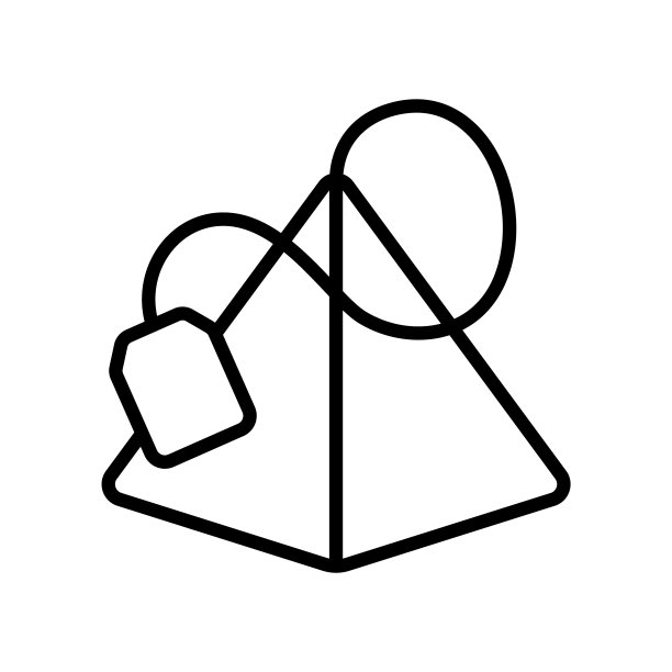 金字塔茶包与弯曲的线和标签。线性图标图片下载