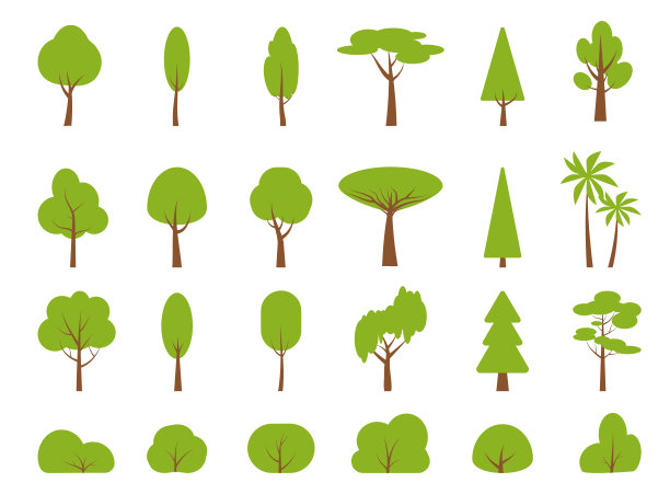 绿色的夏季树平灌木森林图标向量集素材图片