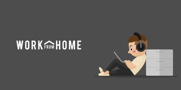 在家里工作。居家办公坐着工作。在家办公。平面设计。说明向量。图片下载