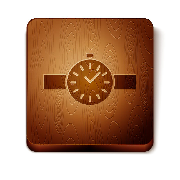 棕色手表图标孤立在白色背景。手表图标。木制方形按钮。矢量图图片下载