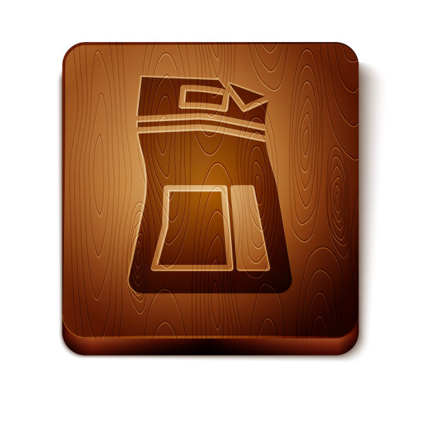 棕色水泥袋图标孤立在白色背景。木制方形按钮。矢量图图片下载