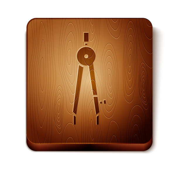 棕色绘制罗盘图标孤立在白色背景上。指南针的迹象。绘画和教育工具。几何工具。木制方形按钮。矢量图图片下载