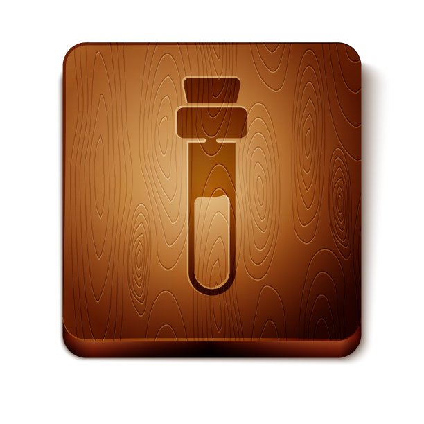 棕色瓶子与爱情药水图标孤立在白色背景。情人节的象征。木制方形按钮。矢量图图片下载