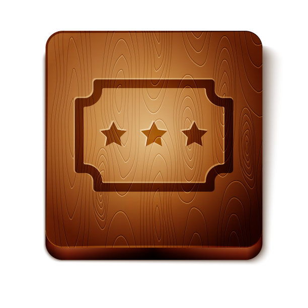 棕色票图标孤立在白色背景。游乐园。木制方形按钮。矢量图图片下载