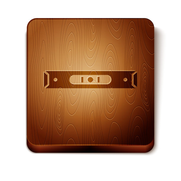 棕色气泡级别图标孤立在白色背景上。测量仪器，测量设备。木制方形按钮。矢量图图片下载