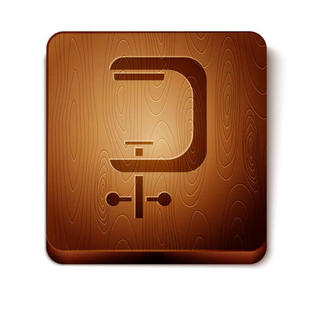 棕色夹具和螺钉工具图标隔离在白色背景上。锁匠工具。木制方形按钮。矢量图图片下载