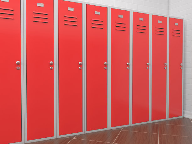 更衣室的红色储物柜图片下载