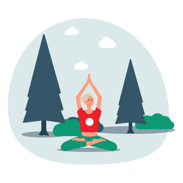 在大自然中做瑜伽的女人坐在冥想姿势和微笑。图片下载