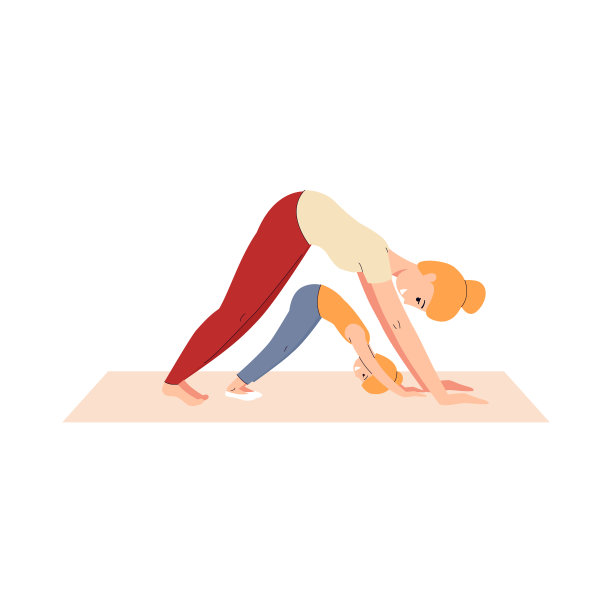 快乐的女人和孩子在一起伸展瑜伽姿势图片下载