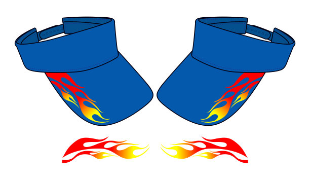 蓝色太阳遮阳帽设计向量与火火焰图形线在山顶帽。图片下载