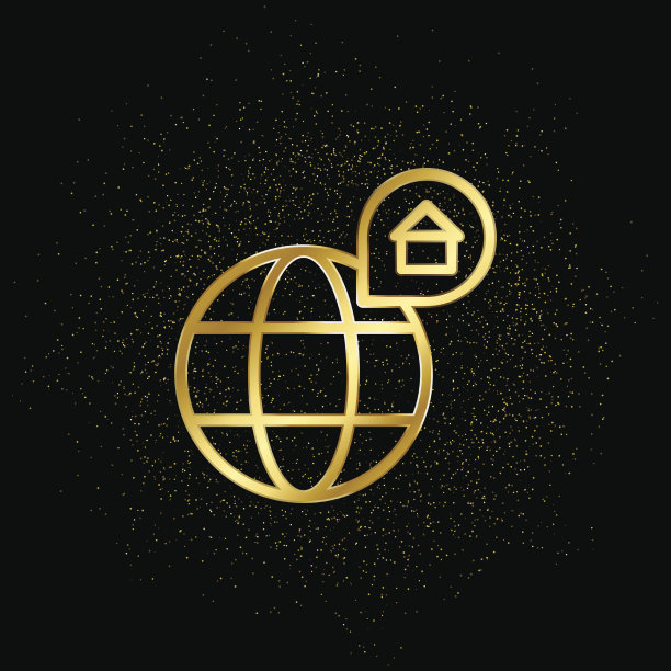 位置，地图，家黄金图标。矢量插图的金色粒子背景。房地产概念矢量插图图片下载