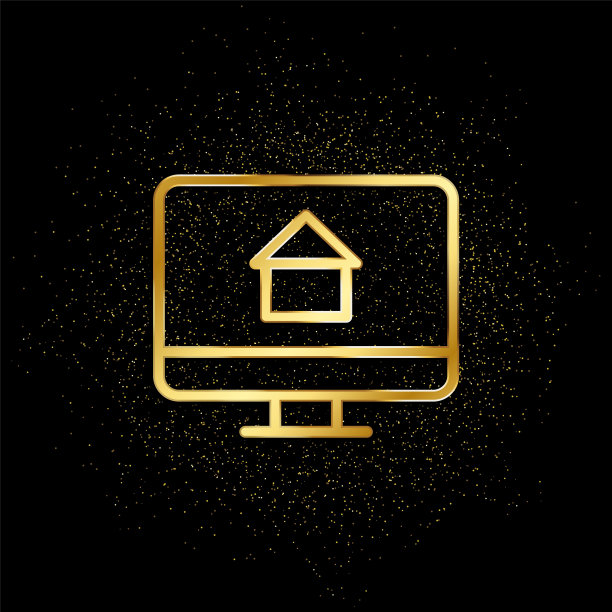 电脑，家的黄金图标。矢量插图的金色粒子背景。房地产概念矢量插图图片下载